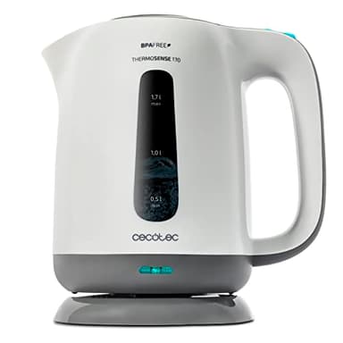 Cecotec ThermoSense 120 - Bollitore elettrico in plastica senza BPA, base 360°, filtro anticalcare, doppio sistema di sicurezza, 1 Litro (1,7 L)
