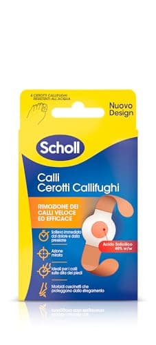 Scholl Cerotti Callifughi per Calli Duri, Cerotti Medicati con Acido Salicilico 40% per Rimuovere i Calli, Adatti ai Calli sulle Dita dei Piedi, 4 Cerotti