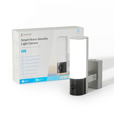 EZVIZ EL3 2K Telecamera Wi-Fi Esterno con Lampada, Videocamera Sorveglianza Esterno, Luce Integrata, Rilevamento di Forma Umana/Veicolo con l'IA, Audio Bidirezionale, Visione Notturna a Colori
