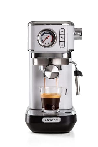 Ariete 1381 Macchina da caffè con manometro, compatibile con caffè in polvere e cialde ESE, 1300 W, Capacità 1,1 L, 15 bar di pressione, Filtro ½ tazze, Dispositivo Cappuccino, Bianco
