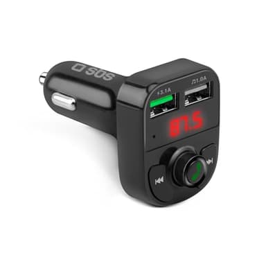 SBS Carica Batteria Auto 15W con Trasmettitore FM Bluetooth, Vivavoce, MP3, Lettore Audio, Display LCD, Comandi Integrati, Ricarica Rapida, Ingresso MicroSD, Presa Accendisigari 12V, Nero