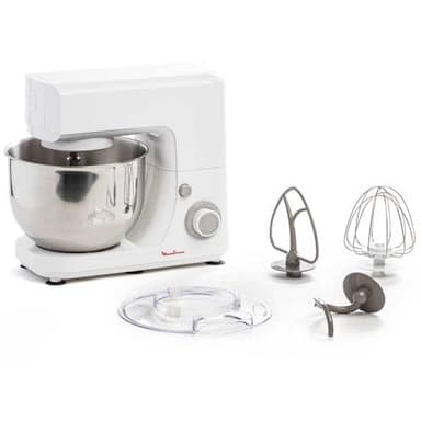 Moulinex QA1501 Masterchef Essential Impastatrice Planetaria, 800 W, 4.8 Litri, Robot da Cucina in Acciaio Inox a 6 Velocità, Impastatrice per Pizza, Macchina per il Pane e per Dolci, Bianco