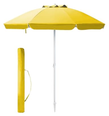 Ombrellone Da Spiaggia Grande Antivento 2.20 Metri Portatile Struttura In Acciaio A 8 Stecche Pieghevole Reclinabile Regolabile Altezza Puntale A Vite Resistente Uv Con Custodia A Tracolla - Giallo