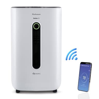 Rohnson Deumidificatore Avanzato - 20L/Giorno, per 120 m², Serbatoio 6,5L, Silenzioso, Portatile, Smart Wi-Fi, Filtro HEPA 13 Opzionale, Ionizzatore, Controllo Umidità, Timer 24h, Blocco Bambini