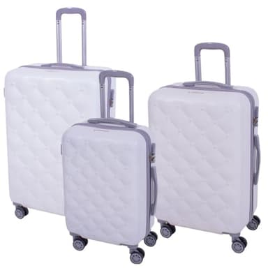 PROVITERA Set 3 Valigie Rigide in ABS, Valigia Rigida con Manico Telescopico e 4 Ruote Easy Roll, Trolley Resistente e Leggero da Viaggio, Bagaglio a Mano con Serratura Codice (Bianco e Grigio)