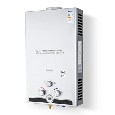 CO-Z Scaldabagno a Gas GPL 16L con Modalità Inverno ed Estate Caldaia a Gas GPL da 27.2 kW a Parete senza Serbatoio Scaldacqua Istantaneo Automatico con Anima in Rame e Display a LED (16L)