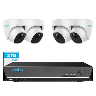 Reolink 5MP Kit Videosorveglianza PoE, NVR 8CH 4K 2TB + 4x 5MP Telecamere Esterno PoE Impermeabile, Rilevamento Intelligente di Uomo e Veicolo, Cablato, Visione Notturna a 30 metri, RLK8-520D4-5MP