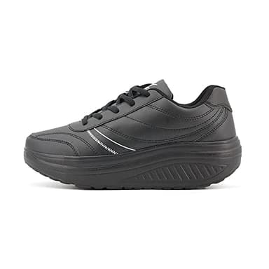 JOMIX Scarpe Basculanti Uomo Scarpe Dimagranti Fitness Camminata Passeggio Ginnastica Chiusura a Lacci SU0844 (02 Nero, 42)