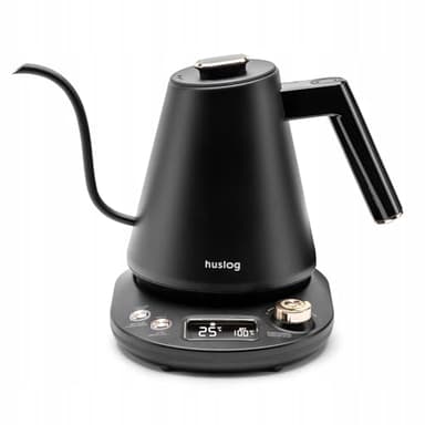 Huslog Bollitore Elettrico a Collo di Cigno 1 L, 1100 W, Temperatura Regolabile 40–100 °C, Funzione Mantenimento Caldo, Display LCD con Manopola, in Acciaio Inox, Base Girevole 360° – per Tè e Caffè