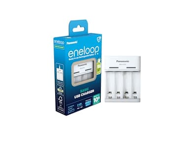 Eneloop Basic caricabatterie USB, per 2 o 4 batterie ricaricabili AA/AAA, 10 ore tempo di ricarica, 6 funzioni di sicurezza