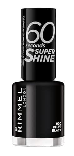 Rimmel London Smalto Unghie 60 Seconds Super Shine - Asciugatura Rapida e Lunga Durata - 900 Rita's Black - 8 ml
