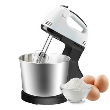Topyond Sbattitore Elettrico,150W Frullatore,7 Velocità e Turbo,Miscelatore da cucina 2 in 1 con ciotola,con Fruste e Ganci Impastatori in Acciaio Inox,per Glassa, meringa, crema, pasta