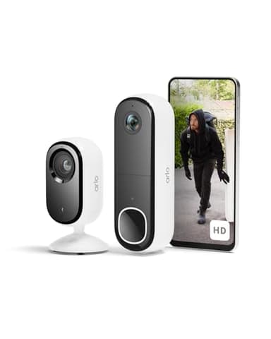 Arlo Videocitofono HD wireless & telecamera 2K da interno – Sicurezza Smart Home per famiglia e animali, visione notturna, rilevamento movimenti, audio bidirezionale, compatibile Alexa
