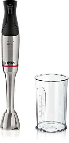 Bosch Serie 6 Frullatore a Immersione ErgoMaster MSM6M810, Potente Motore da 1200 W, Impugnatura Ergonomica, Regolazione Dinamica della Velocità, Lame in Acciaio Inox, Bicchiere Graduato, Acciaio