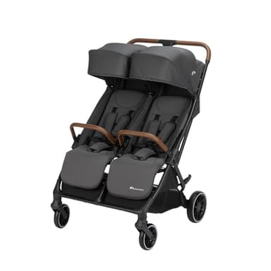 Bebeconfort Mane Passeggino Gemellare Leggero, 0-22 kg, Chiusura Automatica, Passeggino Doppio Pieghevole e Reclinabile, Corrimano, Parapioggia, Cestello Capiente (8 kg), Mineral Graphite