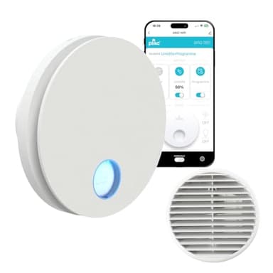 plikc - Aspiratore WIFI da parete ad aspirazione assiale serie Ario W con sensore di Umidità e Timer - 100% MADE IN ITALY + Griglia da muro (Foro Ø 98, Bianco)