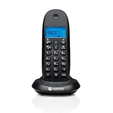 Motorola C1001CB+ - Telefono cordless DECT digitale - Modalità di blocco chiamate, ID chiamante, vivavoce, rubrica da 50 numeri, display retroilluminato - Nero