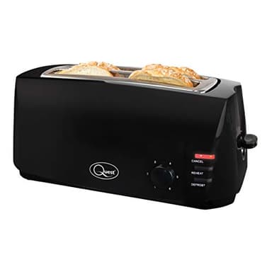 Tostapane Quest 4 fette nero - Slot extra larghi e lunghi per focaccine e bagel - 6 impostazioni - Riscaldamento e scongelamento