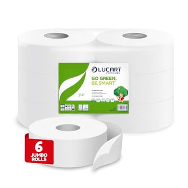 Lucart Professional, Confezione da 6 Rotoli Jumbo di Carta Igienica Ecologica, 2 Veli, Morbida e Consistente, 100% Riciclata, Certificata FSC Recycled, Color Bianco
