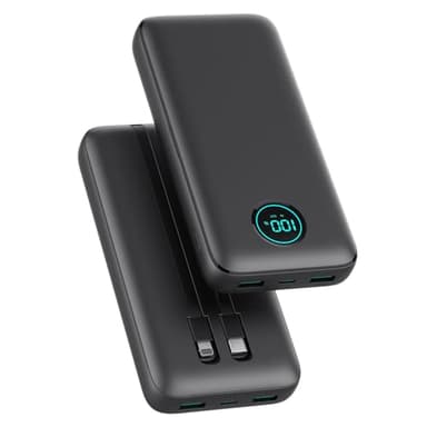 Power Bank 26800mAh con Cavi, Powerbank 25W PD QC4.0 Ricarica Rapida USB C Caricatore Portatile con 5 Uscite & LCD Display Batteria Esterna per iPhone 16/15/14/13, Samsung Huawei Pixel etc - Nero