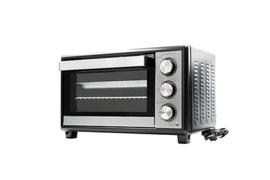 BEHOME Forno Elettrico Ventilato Piccolo 20L da tavolo, Temperatura fino a 230°, Timer 60 min, Forno elettrico da tavolo con griglia, teglia e sollevatore griglia inclusi, antiaderente, doppio vetro