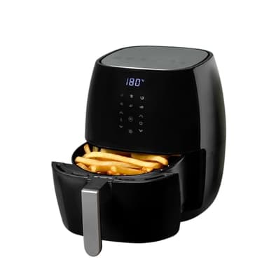 Kizzen Friggitrice ad aria nera 5L digitale, 1500 W, 220 V, senza olio, pannello touch LED, 6 modalità di cottura, termostato regolabile, facile da pulire