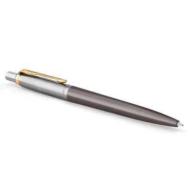 Parker Jotter Penna a Sfera | Laccatura Grigia con Pennino Dorato | Punta Media | Ricarica di Inchiostro Blu | Confezione Regalo | Regali di Laurea Perfetti