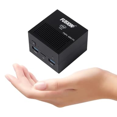 Fusion5 FMP4 Mini PC Windows 11 - Mini computer Quad Core, 128 GB di memoria e 8 GB di RAM, piccolo e portatile computer desktop con WiFi Dual Band, Bluetooth, HDMI, USB 3.0, slot per schede Micro SD