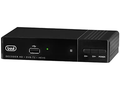 Trevi HE 3377 T2 Decoder Digitale Terrestre DVBT-T2 HD HEVC Codec H.265 10 bit, USB, HDMI, Presa SCART, Nero
