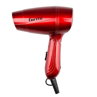 Girmi PH02 Asciugacapelli da Viaggio, 1200 W, Doppio Voltaggio, 2 Velocità, Manico pieghevole, Rosso