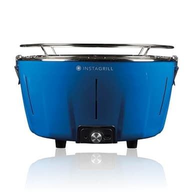 Barbecue da Tavolo Senza Fumo a Carbone con batteria ricaricabile inclusa. Diametro 34 cm. Si Accende in 5 minuti (Blu Oceano)
