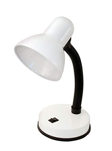 VELAMP CHARLESTON Lampada da tavolo con collo flessibile - Design moderno - Ideale per scrivania, lettura e comodino – Attacco lampadina E27 - Colore bianco