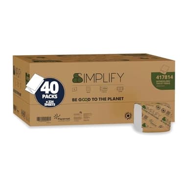 Papernet Simplify - Carta Igienica Interfogliata Carbon Neutral 417814, Carta Igienica Realizzata in Pura Cellulosa, Due Veli, 8.960 Servizi, 224 Servizi per Clip, Dimensioni Servizio 21x11cm