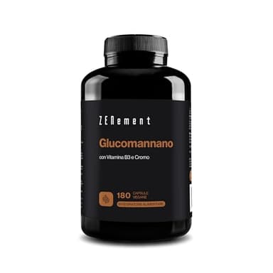 Glucomannano 4200 mg per Dose, con Vitamina B3 e Cromo - Fibra di Radice di Konjac - Effetto Saziante, Supporta la Gestione del Peso - 180 Capsule Vegane - Zenement