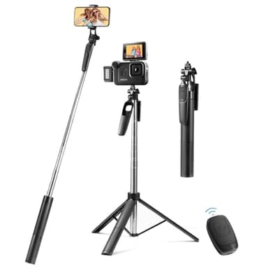 Vinabo Bastone Selfie Bluetooth 3 in 1, Treppiede Smartphone, 160 cm Asta Selfie Retrattile Stabilizzatore Smartphone con Telecomando Rimovibile e Rotazione di 360 gradi per iPhone, Galaxy, Huawei