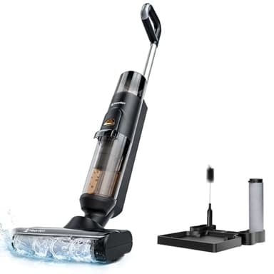 Hearten Lavapavimenti senza Filo,Scopa Elettrica Lavapavimenti Smart 3 in 1, Aspira e Lava, Auto-Pulente, Anti-Groviglio, Display LED – 0,7 mm, Regolazione Automatica, Per Peli Animali scrubber