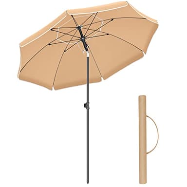 SONGMICS Ombrellone di 160 cm, UPF 50+, Inclinazione Bidirezionale a 30°, Altezza Regolabile, con Borsa da Trasporto, per Balcone Giardino Terrazzo Spiaggia, senza Base, Tortora GPU60BR