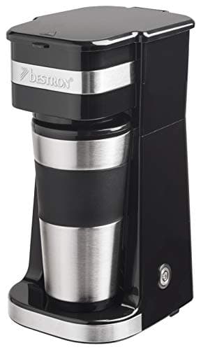 Bestron Caffettiera con tazza isolata, caffettiera da campeggio per caffè macinato con filtro, piccola caffettiera per 2 tazze grandi, 750 watt, acciaio inox, colore: argento