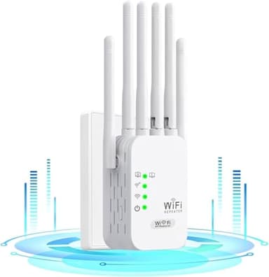 Ripetitore WiFi 300Mbps, Amplificatore Segnale WiFi Extender 3-in-1 con 6 Antenne,2 Porte LAN WPS, Compatibile con Tutti i Router，facile da configurare，per casa e ufficio