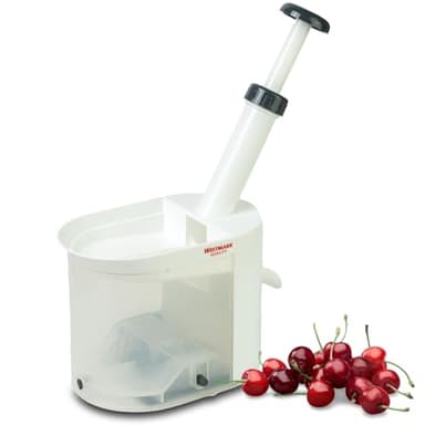 Westmark Denocciolatore per ciliegie con canale e vaschetta per noccioli, Altezza: 22 cm, Plastica/Acciaio inox, Bianco/Antracite, 40302260