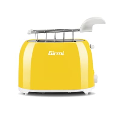 Girmi TP10 Tostapane, 750 W, Pinze estraibili inox, 7 livelli di cottura, Funzione tostafetta, Raccogli briciole, Espulsione automatica, Spegnimento automatico, Giallo