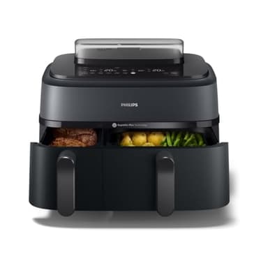 Philips Airfryer Serie 5000 Doppio Cestello con Vapore – Friggitrice ad Aria da 9L, 19 Modalità, 90% di Grassi in Meno, Tecnologia RapidAir Plus e AirSteam, Pulizia con il Vapore, Accessori (NA550/00)