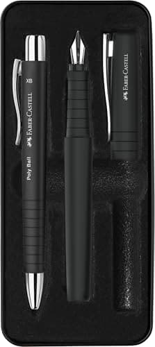 Faber-Castell 241050 Set di Scrittura Poly Pen Nero, Penna Stilografica Con Pennino Largo E Penna a Sfera, Impugnatura Ergonomica, Ideale Per Prendere Appunti, Per Studenti, Scrittura Fluida