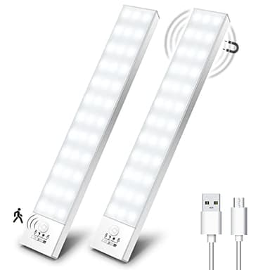 OUILA Luce Armadio LED con Sensore di Movimento Luci Notturna 36 LED 4 Modalità Lampada Guardaroba Luce da Esposizione 1000mAh USB Ricaricabile Cucina, Scale, Corridoio, Garage - 23cm*2 Pezzi