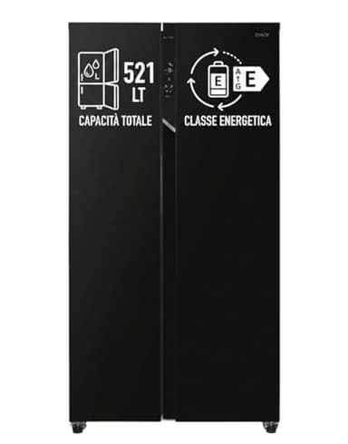 CANDY Frigorifero Side by Side No Frost 521L, Classe E, Display Touch, Super Freezing, Ripiani in Vetro, 177x91x67 cm (AxLxP) Nero - CHSBSO-6174B