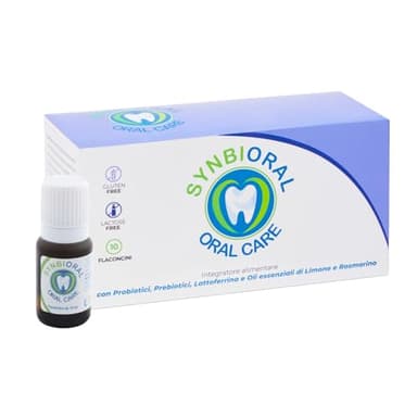 Ntp Biotech - Integratore alimentare Synbioral Benessere del cavo orale, alitosi, gengiviti, intestino – Probiotici, Prebiotici, Lattoferrina e Oli Essenziali limone e rosmarino – 10 Flaconcini