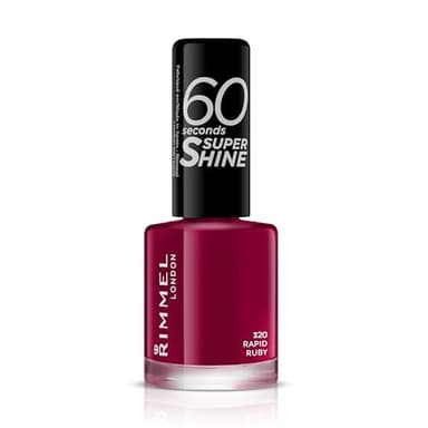 Rimmel 60 Seconds Super Shine Smalto, Smalto asciugatura rapida, Colore vibrante, A lunga tenuta, 8 ml, 320 Rapid Ruby
