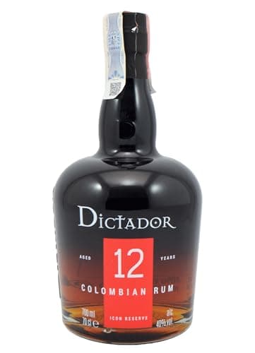 Dictador 12, 700 ml, Rum Scuro Artigianale, Note di Caramello, Cacao Vaniglia, Miele, Rum Colombiano Invecchiato fino a 12 anni in Botti ex-Bourbon, Finish in Botti di Sherry, Idea Regalo, 40% Vol.