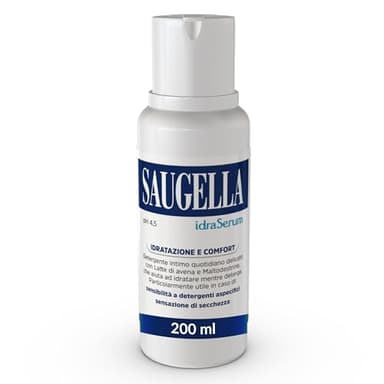 Saugella IdraSerum, Detergente Intimo Delicato, pH 4.5, con Latte d'Avena e Acido Lattico, Lavanda, Lenisce e Idrata, Adatto Secchezza Intima, 200 ml