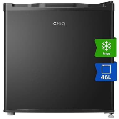 CHiQ Mini frigorifero 46 litri, 47x44,7 cm, frigorifero da tavolo con portabottiglie, scomparto refrigerato, termostato regolabile, silenzioso, per dormitorio, cucina, soggiorno, colore scuro